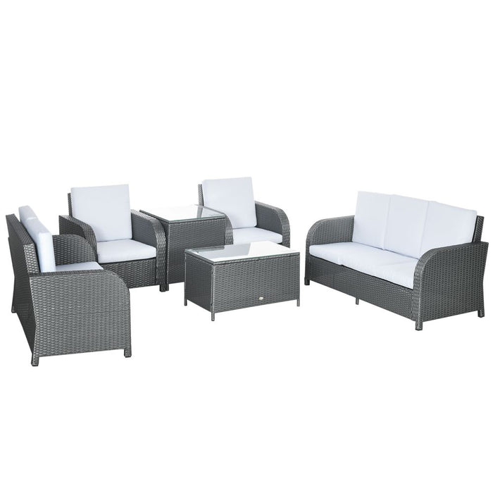 Premium 6-Piece Rattan Garden Furniture Set: Sofa, Glass Table, Grey