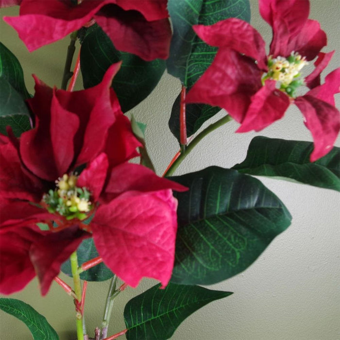 Premium Faux Poinsettia: Realistic Grey Pot