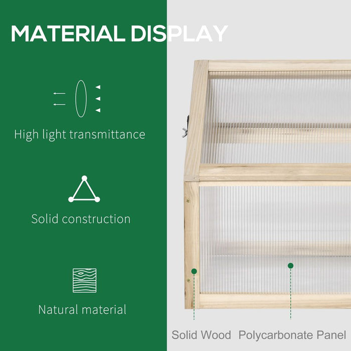 Outsunny Wooden Cold Frame Garden Polycarbonate Greenhouse with Openable Top Cover, Grow House for Flowers, Vegetables, Plants, 90 x 52 x 50cm, Natural