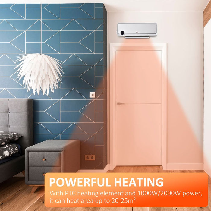 Wall Mounted Downflow Ceramic Heater with 12h  Timer, Remote