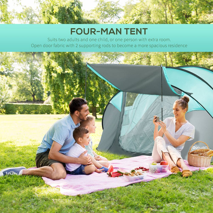 Outsunny 4 Person Camping Tent: Pop-up Design, Mesh Vents, Dark Blue - Perfect for Hiking & Family Trips