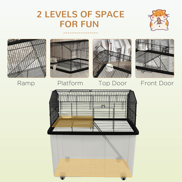 Premium 2-Tier Hamster Cage w/ Food Dish & Ramp - Spacious & Stylish Home for Your Small Pets