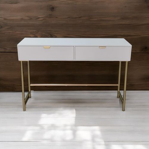 120CM WHITE WOODEN 2 DRAWER SIDE TABLE