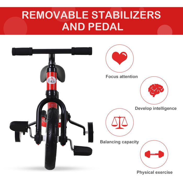 HOMCOM 11 Inch Kids Balance Bike Training Pedal Bicycle W/Removable Stabilizers EVA Tyres Adjustable Seat Height 2 to 5 Years Gift for Boys Girls Red