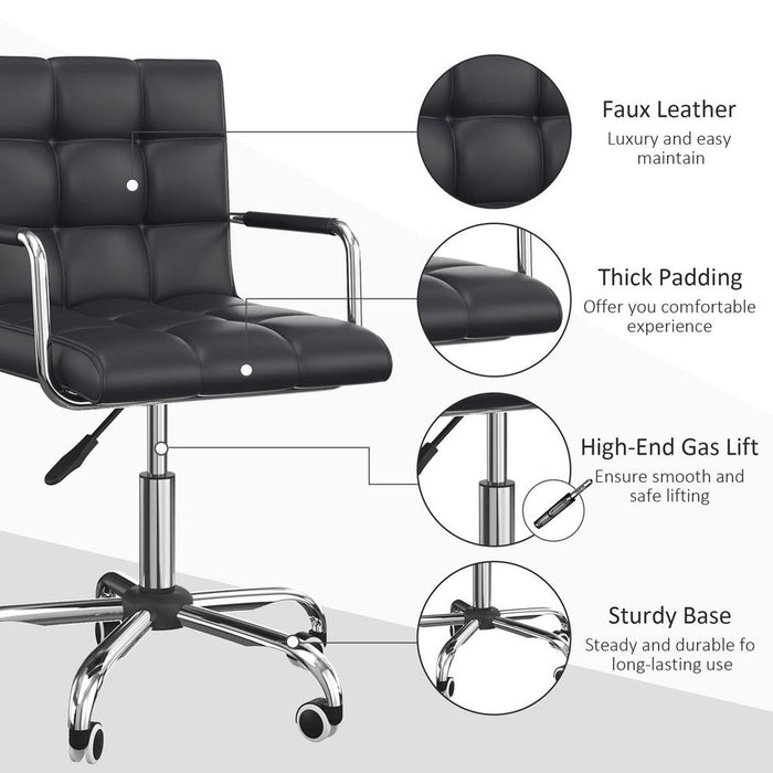 Stylish Faux Leather Swivel Office Chair w/ Arm & Wheel - Black