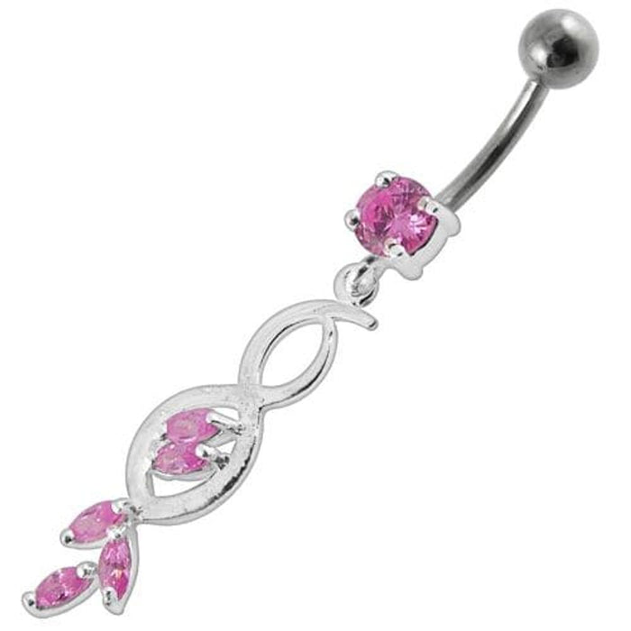 Multi Stone Jeweled Fancy Dangling SS Banana Bar Belly Ring