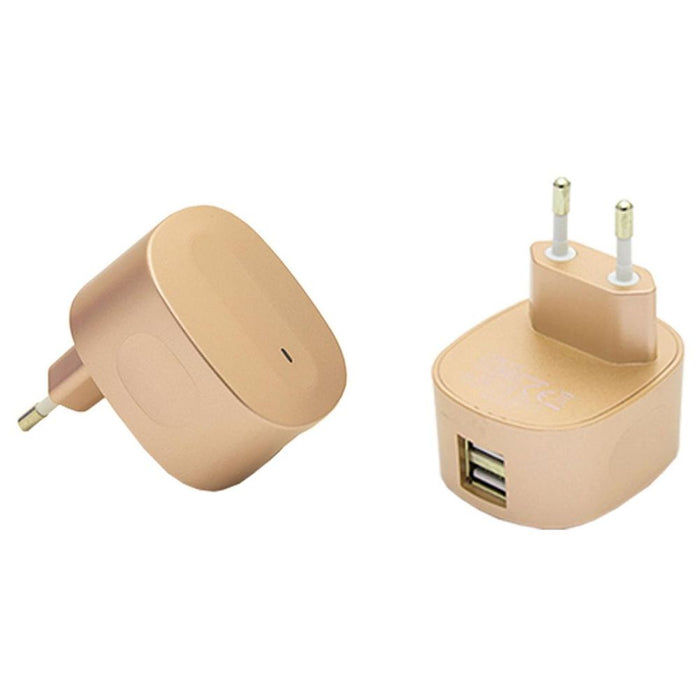 FX Multicoloured Dual USB Charger 2.4A EU Plug - Gold