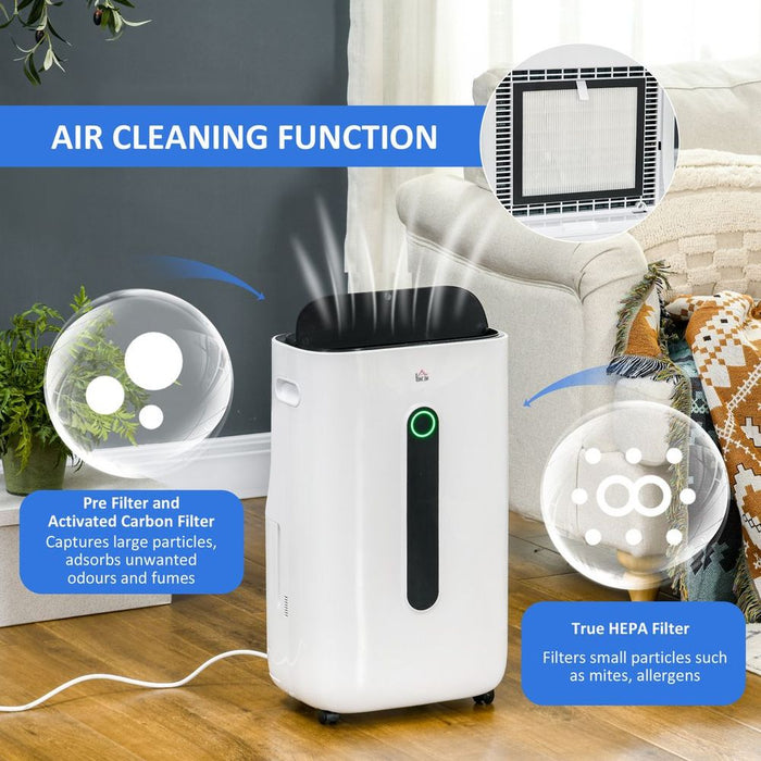 HOMCOM 20L/Day Quiet Air Dehumidifier with Purifier, Timer, for Home Laundry