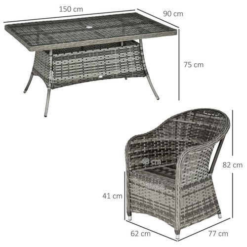 Outsunny 7 Pieces Rattan Dining Sets w/ Tempered Glass Umbrella Hole Table