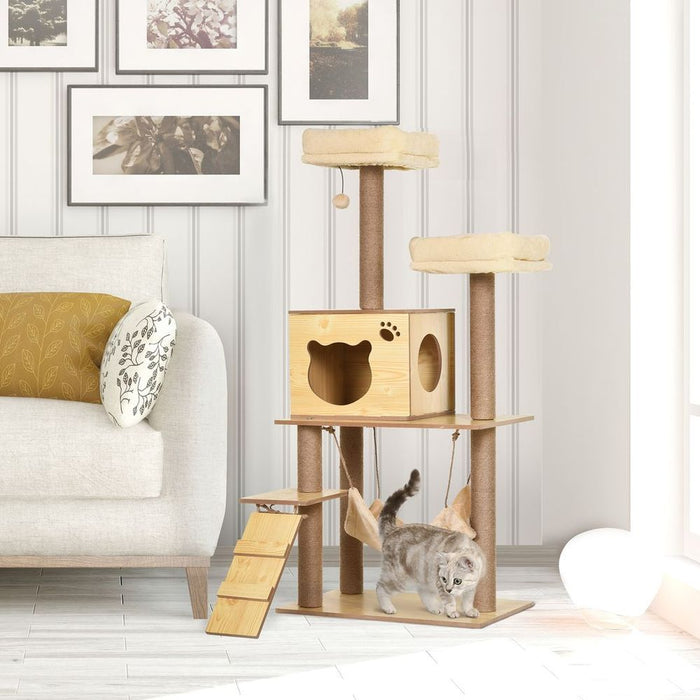 Premium 130cm Cat Tree: Multi-Level Plush Cat Tower for Indoor Cats - High-Quality and Easy to Assemble!