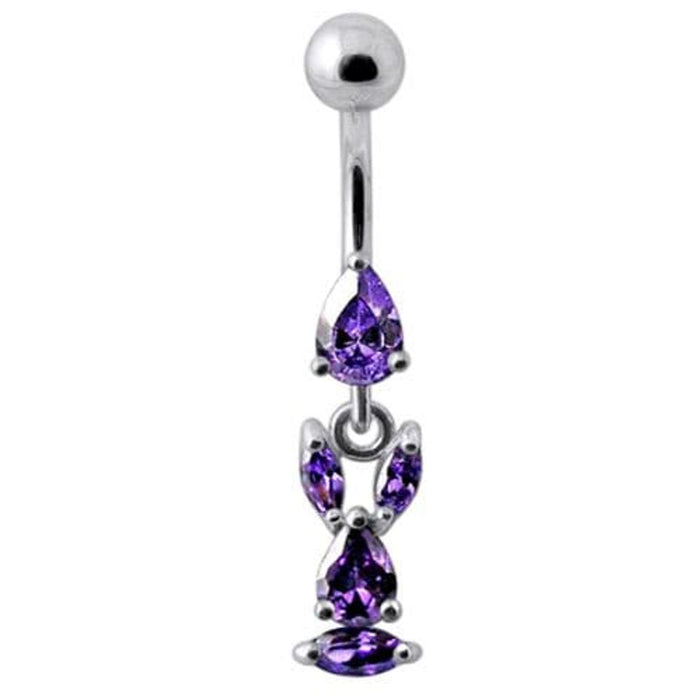 Fancy Bunny Jeweled Dangling Banana Bar Navel Ring