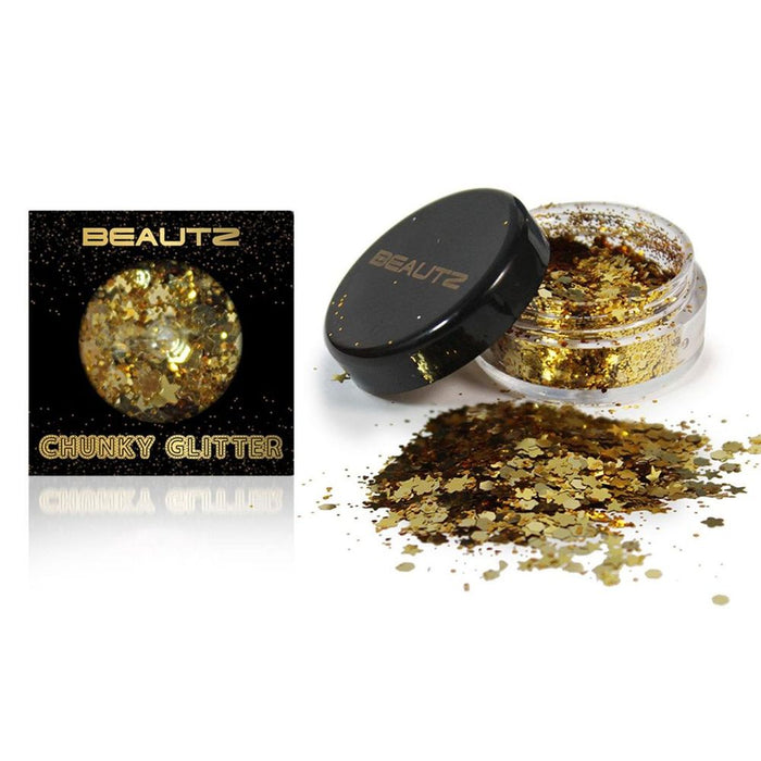 Beautz Chunky Glitter 10ml Pot - 5 Varieties, 5g of Cosmetic Glit[Gold]