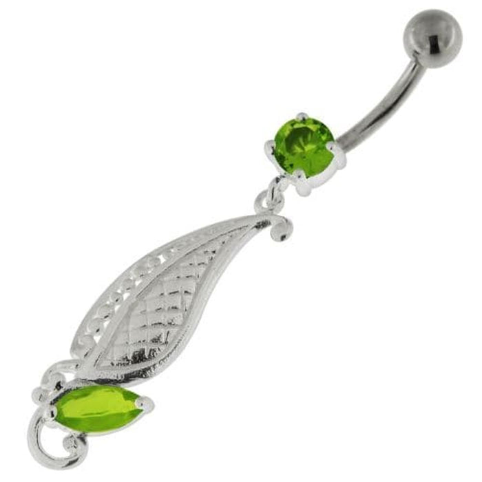 925 Sterling Silver Dotted Leaf Belly Button Ring