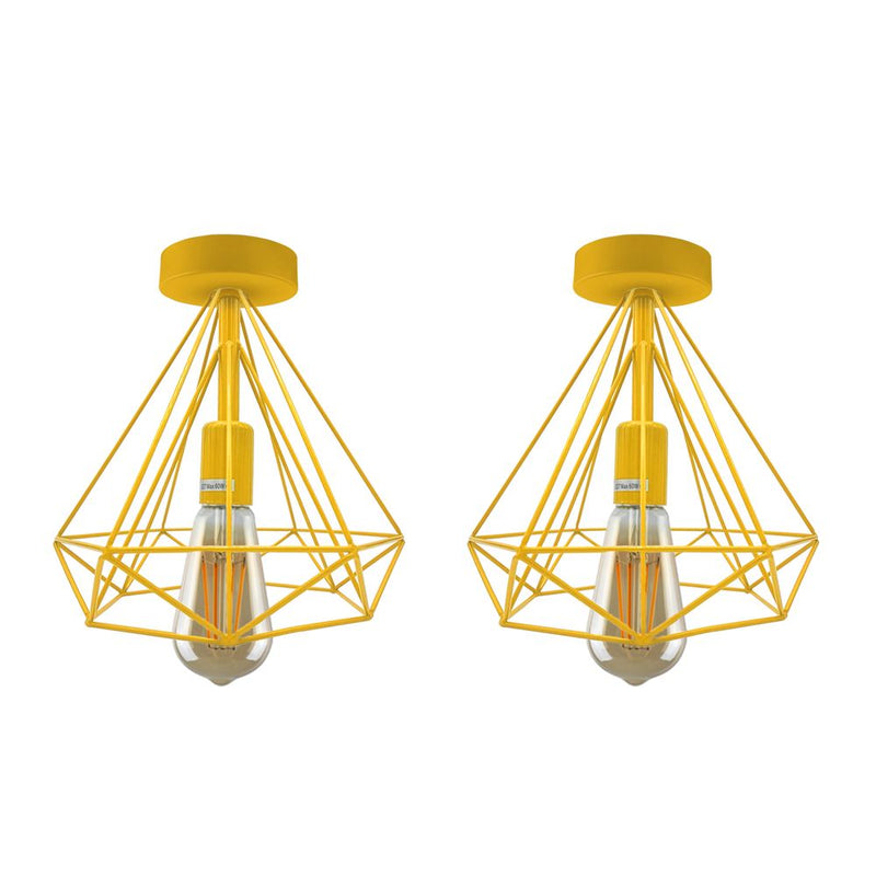 2 Pack Black Vintage Flush Mount Ceiling Light Fixture Metal Cage Ceiling Lampshade with E27 Holder