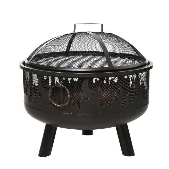 2-in-1 Fire Pit with BBQ Grill & Spark Screen - Outdoor Steel Cooker for Safety & Quality