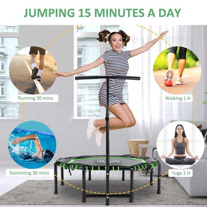 Bounce to Fitness with HOMCOM Foldable Trampoline! Adjustable Handle. Premium Quality. Green.