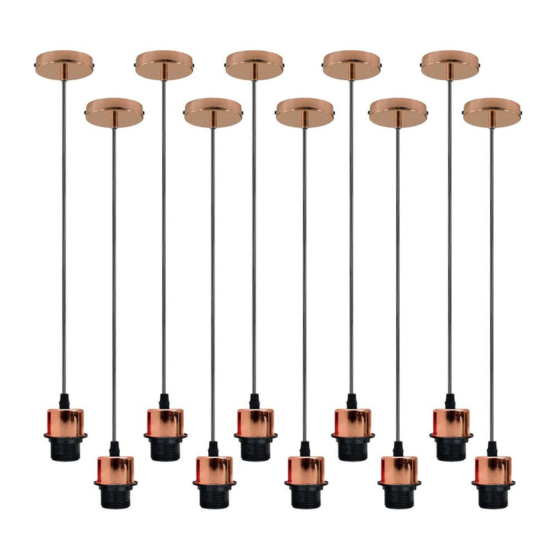 Industrial Rose Gold Pendant Light - 10 Pack, E27 Lamp Holder, Addable Lampshade - High Quality