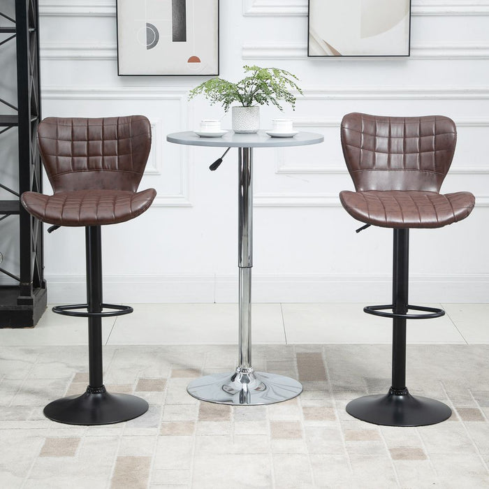 2 Brown PU Leather Swivel Bar Chairs - Adjustable Height, Backrest - High Quality