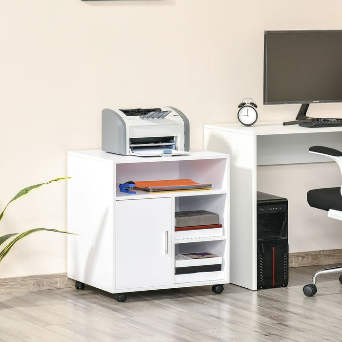 5-Compartment White Printer Stand with Storage - HOMCOM