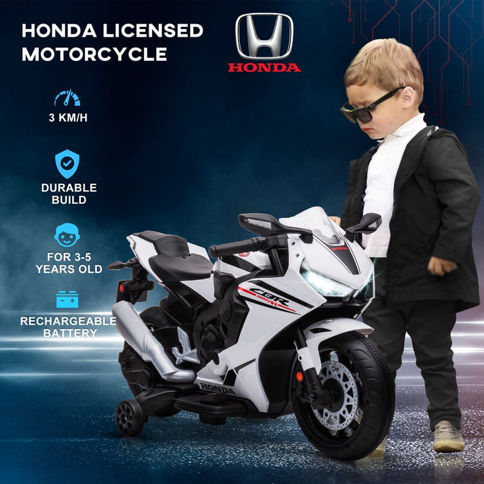 HOMCOM Honda Licensed 6V Kids Electric Motorbike Ride On Motorcycle Vehicle w/Headlights, Music, Training Wheels, for Ages 3-5 Years White