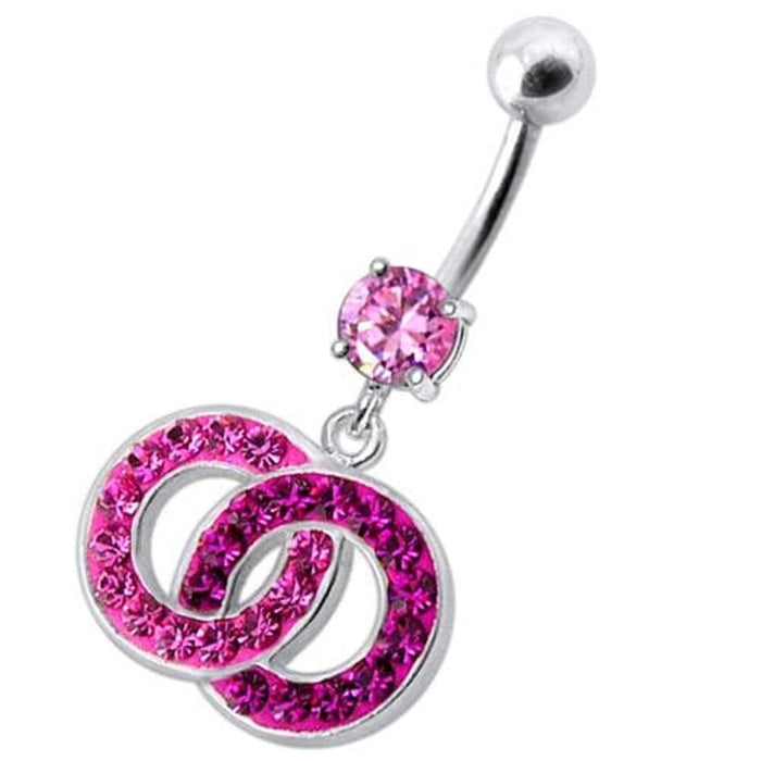 Fancy Multi Colored Stone Studded Crossed O Dangling SS Bar Belly Ring