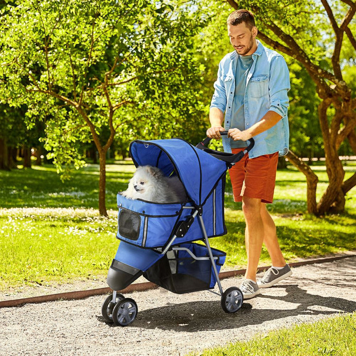 PawHut 3-Wheel Pet Stroller: Safe & Convenient Pushchair Carrier for Cat and Puppy - Blue