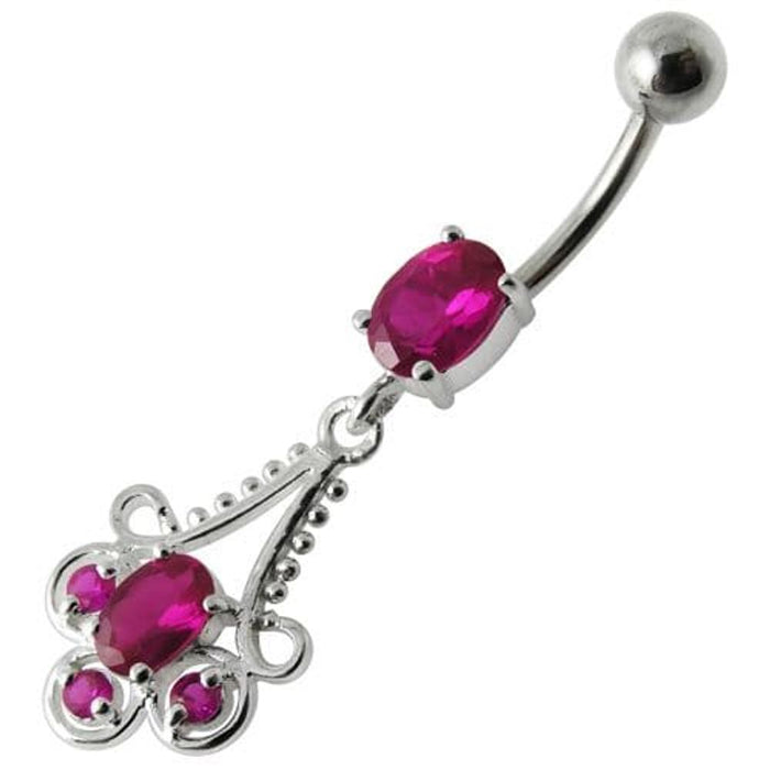 Fancy  Stone Jeweled Dangling  Bar Belly Ring