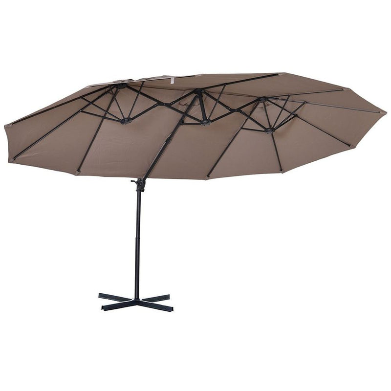 Outsunny Double Canopy Offset Parasol Umbrella - Brown