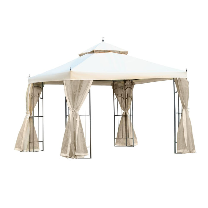 Deluxe Double Top Gazebo Canopy, Cream White Curtains, Outsunny