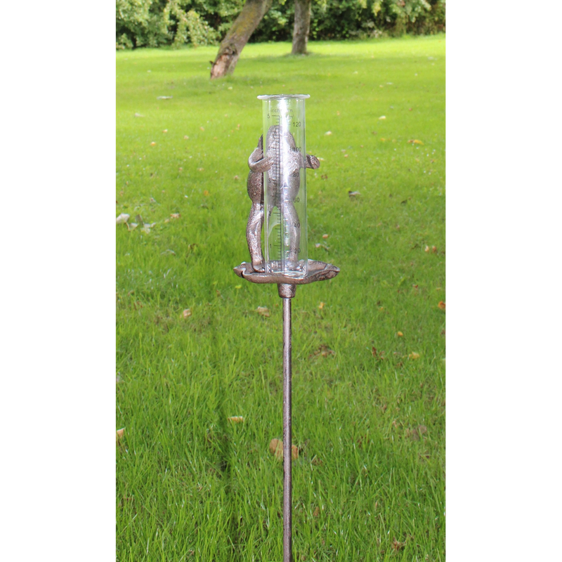Cast Iron and Glass Garden Rain Gauge, Frog On Lily Pad