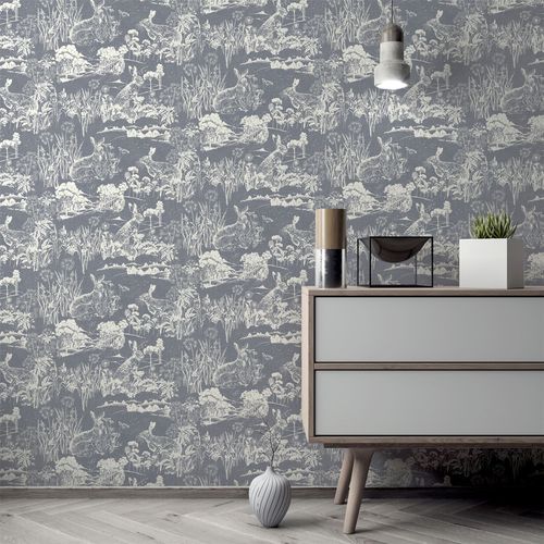 Meadow Hare Navy sw12 wallpaper