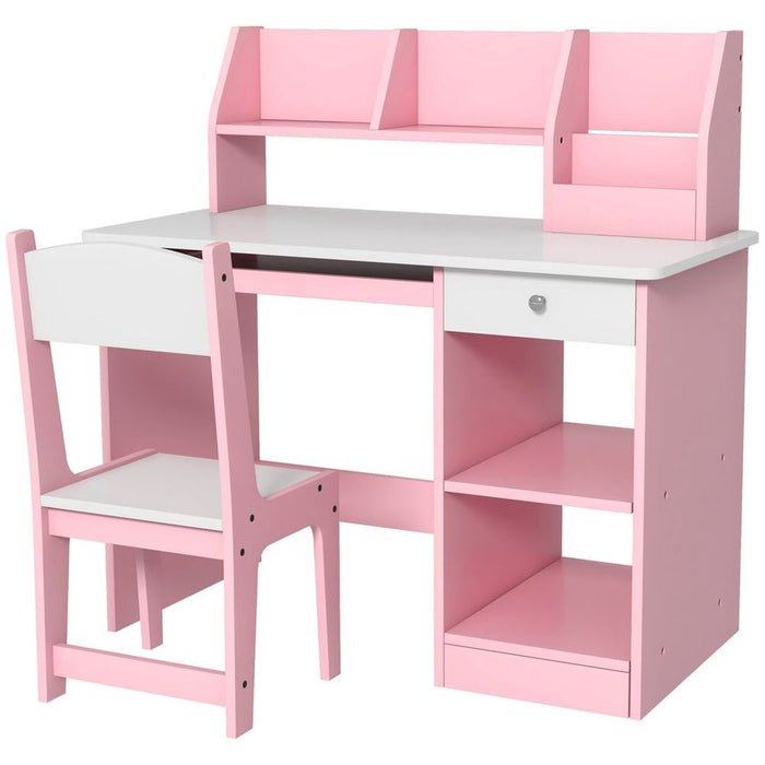 ZONEKIZ Kids Desk and Chair Set with Storage for 5-8 Years, Pink