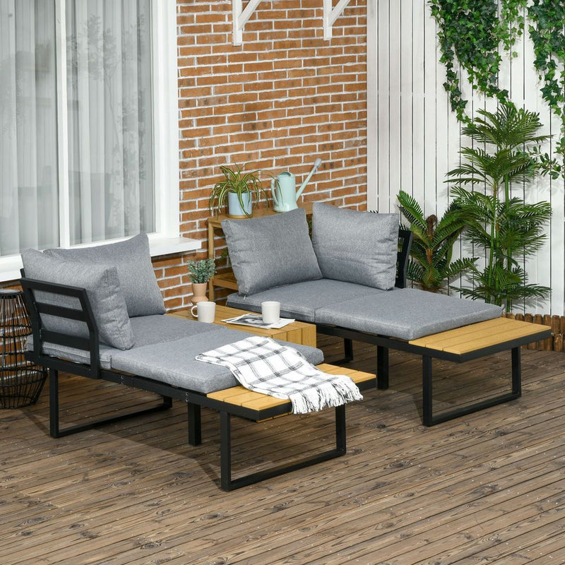 Outsunny 3PCs Patio Furniture Set - Cushions, Wood Grain Plastic Top - High Quality