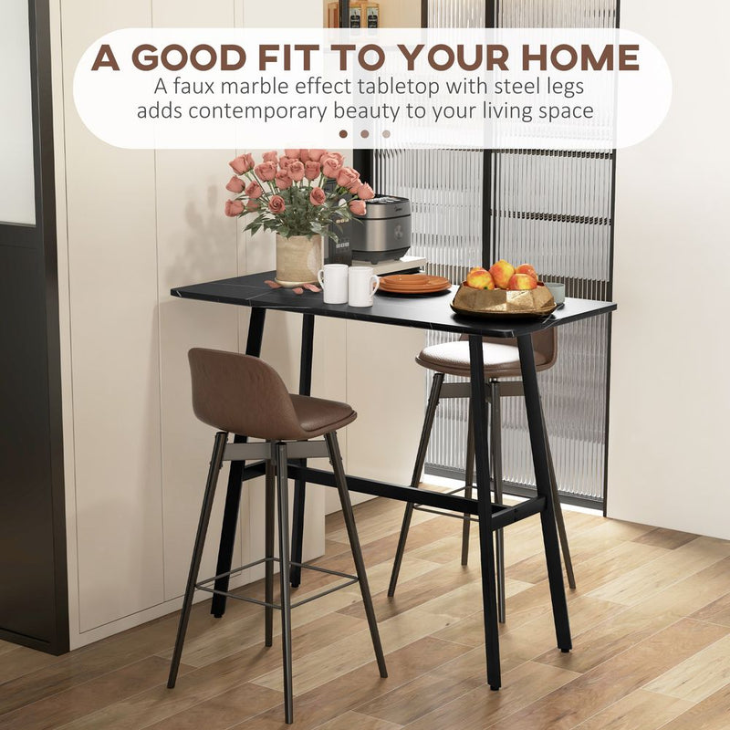 HOMCOM 118 cm Rectangular Bar Table for 4 People, Steel Legs, Black