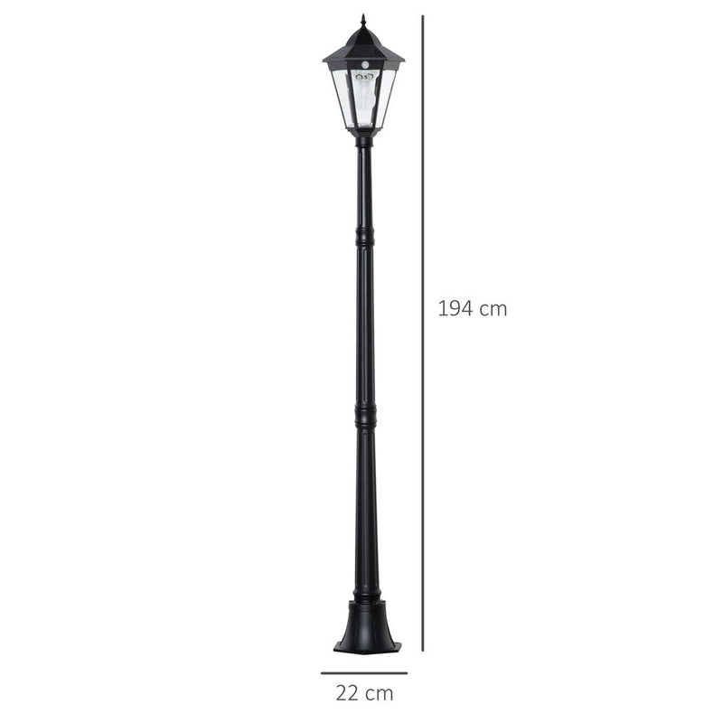 1.9M Garden Lamp Post Light, IP44 Outdoor LED Solar Powered Black