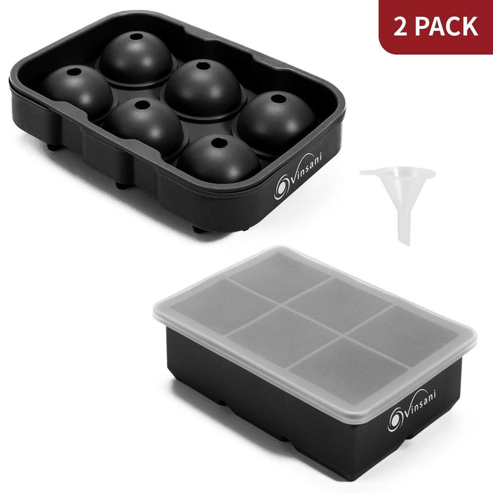 2 Pack Easy-Release Silicone Ice Cube Tray - Stackable with Removable Lids - Black