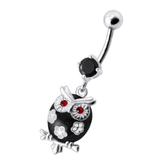 Fancy Jeweled Owl Dangling Navel Ring