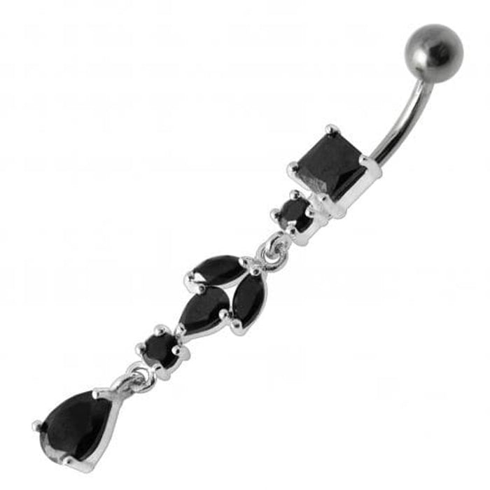 Fancy Multi Stone Jeweled Dangling Banana Bar Belly Button Ring