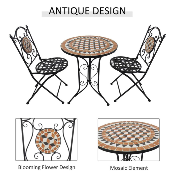 Outsunny 3 Pcs Mosaic Bistro Table Chairs Set - Black/Orange/White