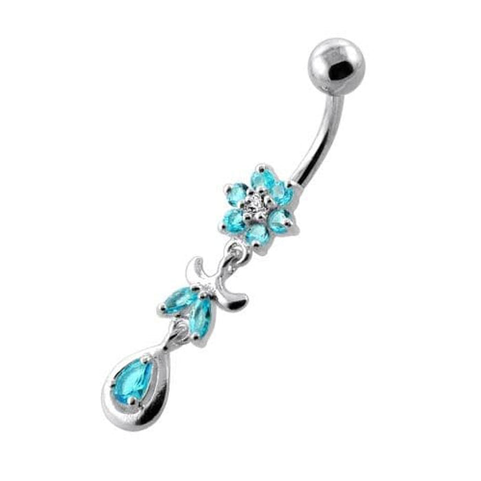 Jeweled Flower Leaf Hanging Navel Belly Bar