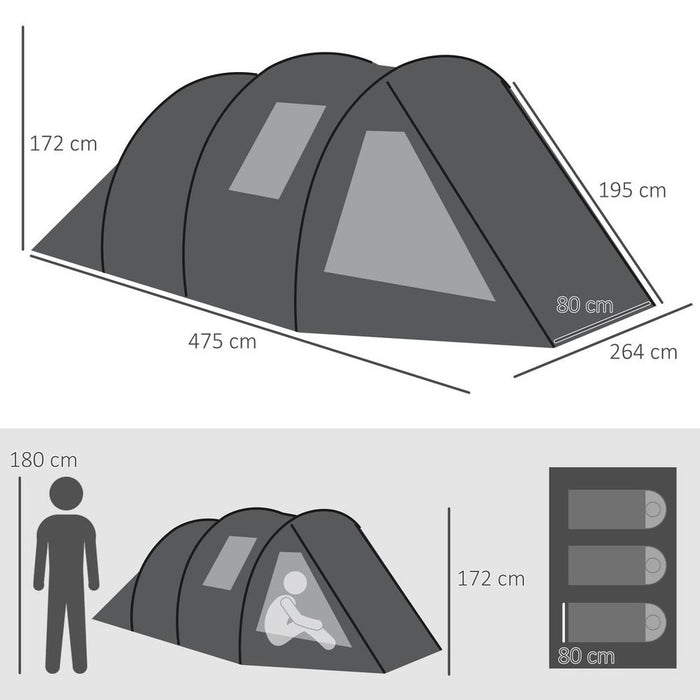 Outsunny 3-4 Person Tunnel Tent - 2 Room Camping Tent w/ Windows - High Quality & Easy to Use