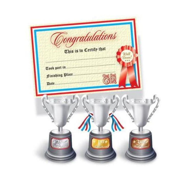 Aquarius Sport Trophies & Certificate Set - Perfect for Garden Parties, Picnics & Sports Day