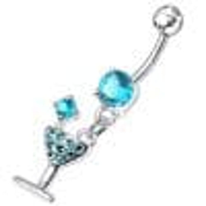 Fancy Jeweled GLASS Dangling Banana Bar Belly Ring