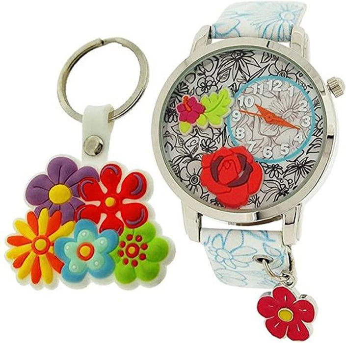 High-Quality Kids Quartz Floral Watch Key Ring Set - Limited Stock