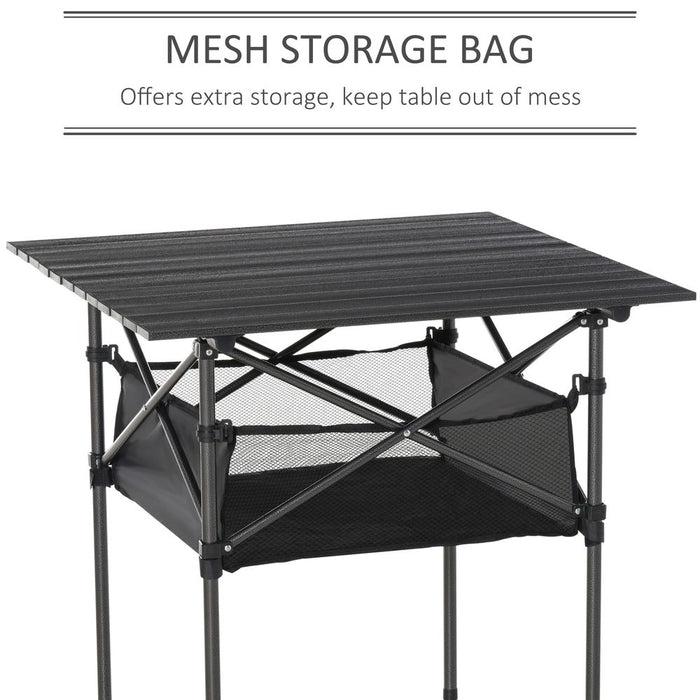 Portable Aluminum Camping Table with Roll-Top, Folding Design, Mesh Bag - High-Quality & Easy to Carry