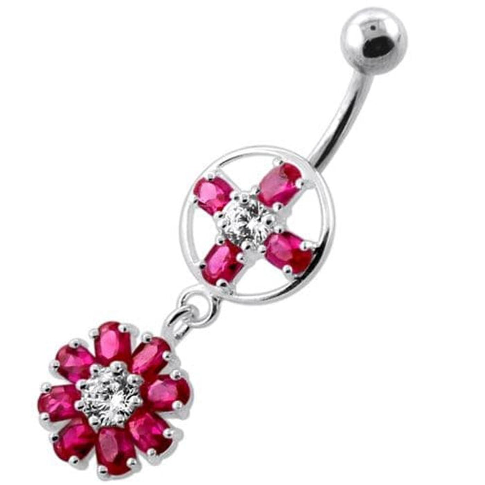 Jeweled Flower Hanging Navel Belly Bar