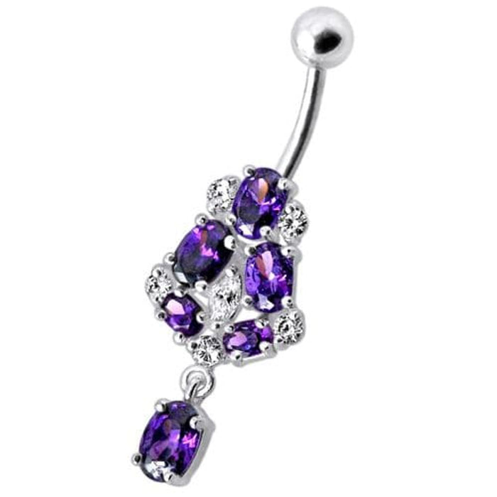 Silver Fancy Jeweled Dangling Navel Ring Body Jewelry