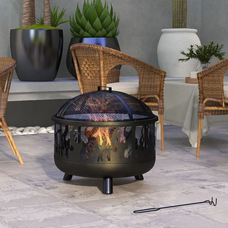 Outsunny 2-in-1 Outdoor Fire Pit & BBQ Cooker - 61.5cm Garden Heater