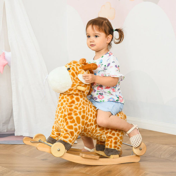 2-in-1 Kids Plush Rocking Gliding Horse Giraffe - High-Quality, Modern, Fun Ride-On Toy