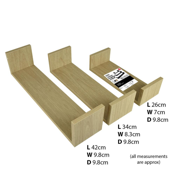 Floating Wood Wall Shelves Home Furniture - Storage, Display, Quality - easy install, invisible fittings - 26cm, 34cm, 42cm